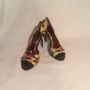 Tropical Print Satin Spike Heel by Carlos Santana
